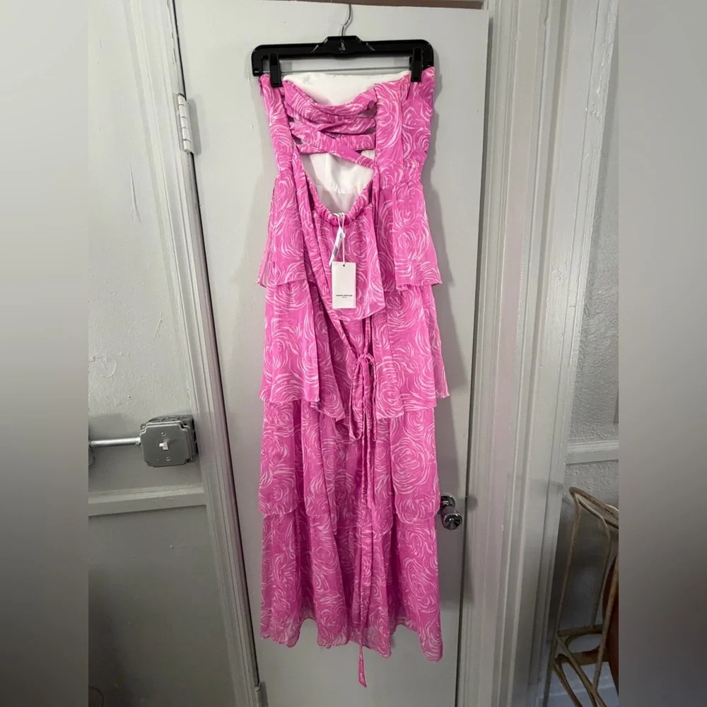 Strapless Amanda Uprichard Pink Tiered Maxi Dress (wedding guest) - Picture 9 of 11